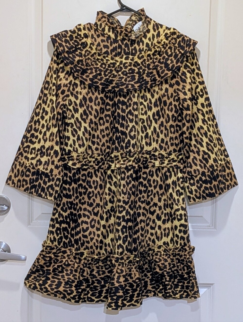 EUC Ganni 34 Bijou Cotton Leopard Print Ruffle Detail Mini Dress